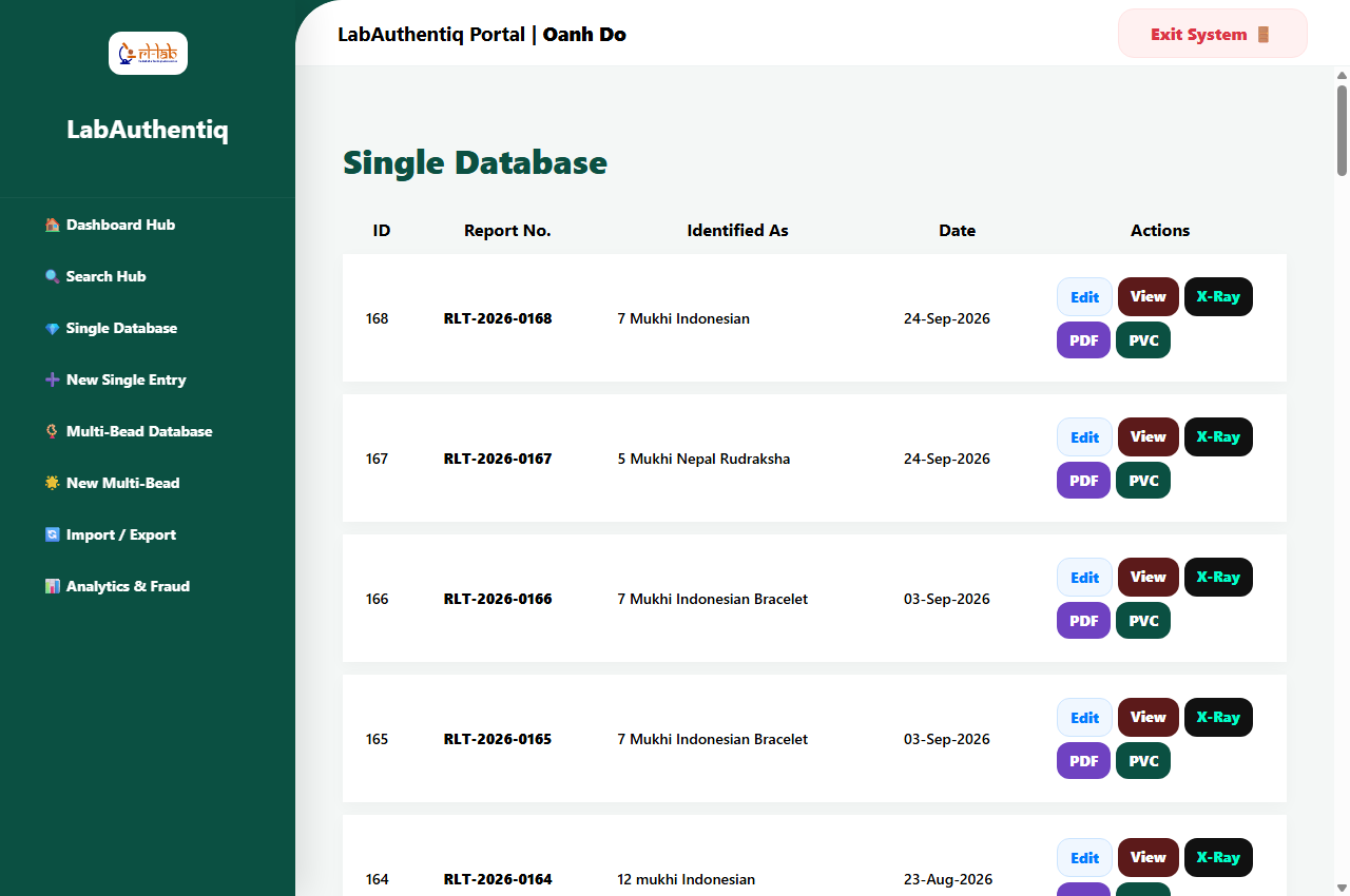 Live Employee Specimen Database and Action Buttons